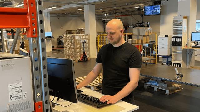 Our nice colleague Magnus in the Warehouse